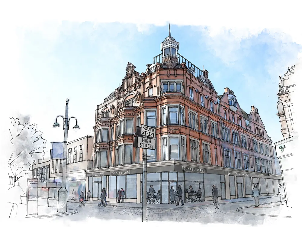 Sketch of Paternoster House at street level