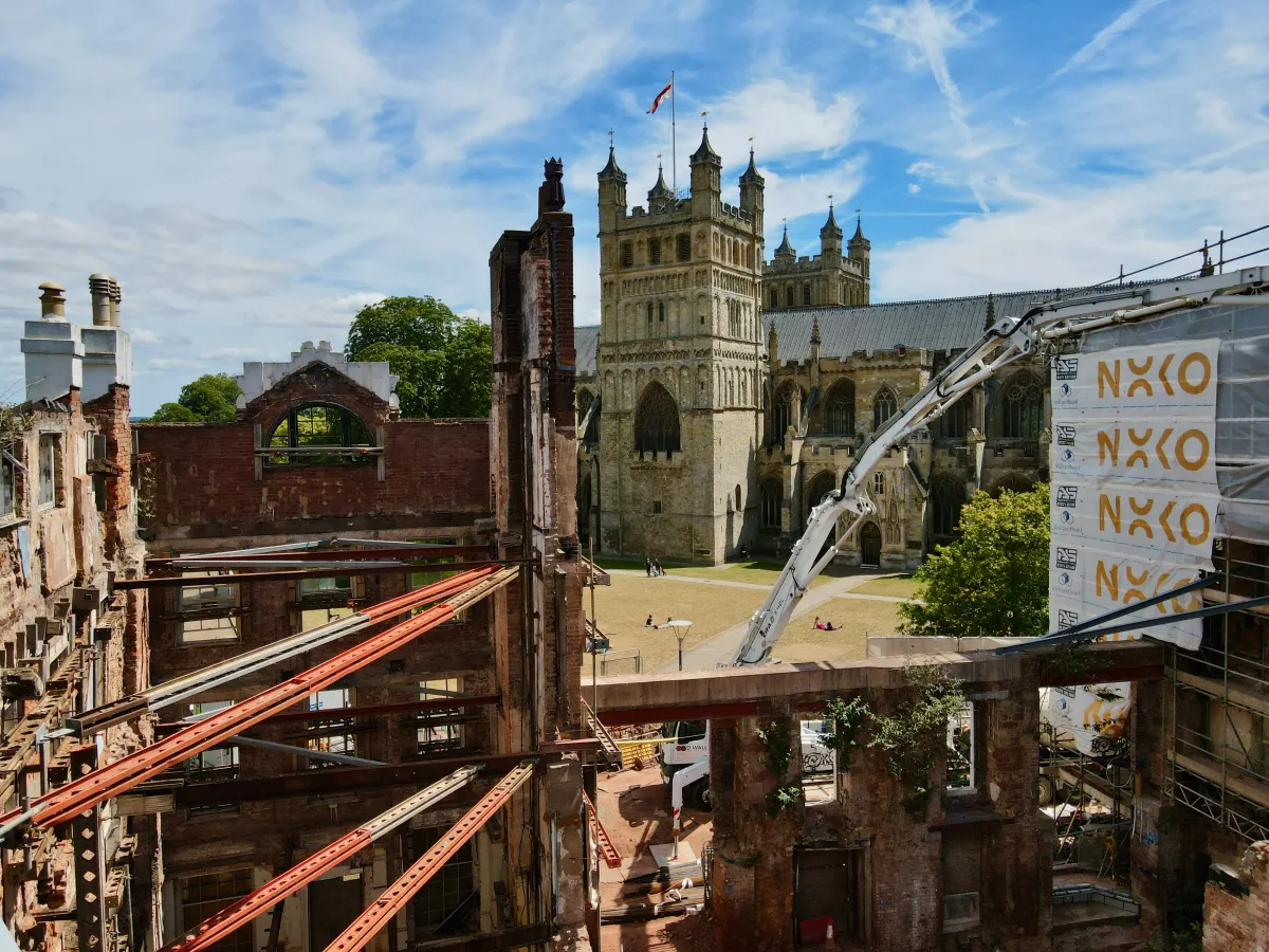 Exeter Cathedral seen from inside the Royal Clarence site