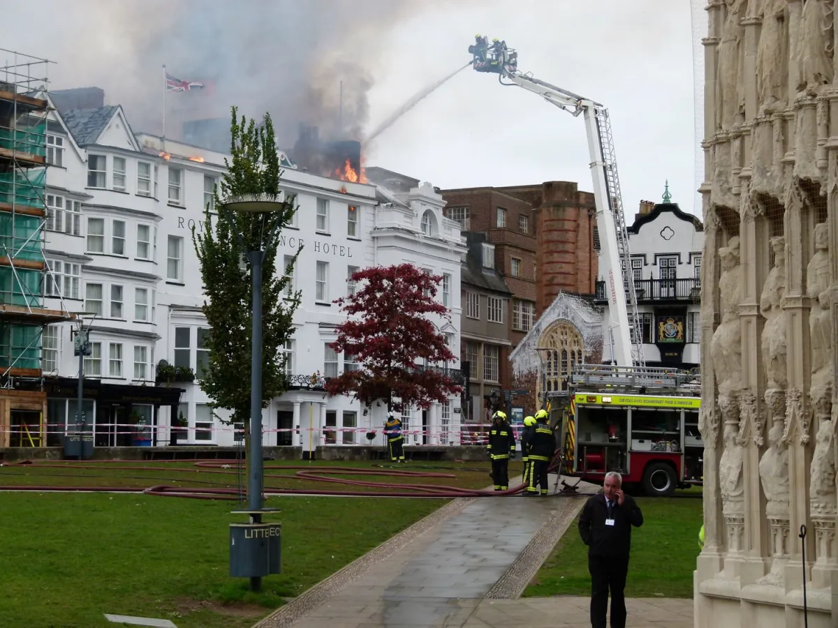 The Royal Clarence on fire in October 2016